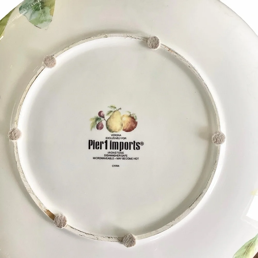 Pier 1 Fruit Motif Large White Serving Bowl Green, Yellow, Red, Purple Accents